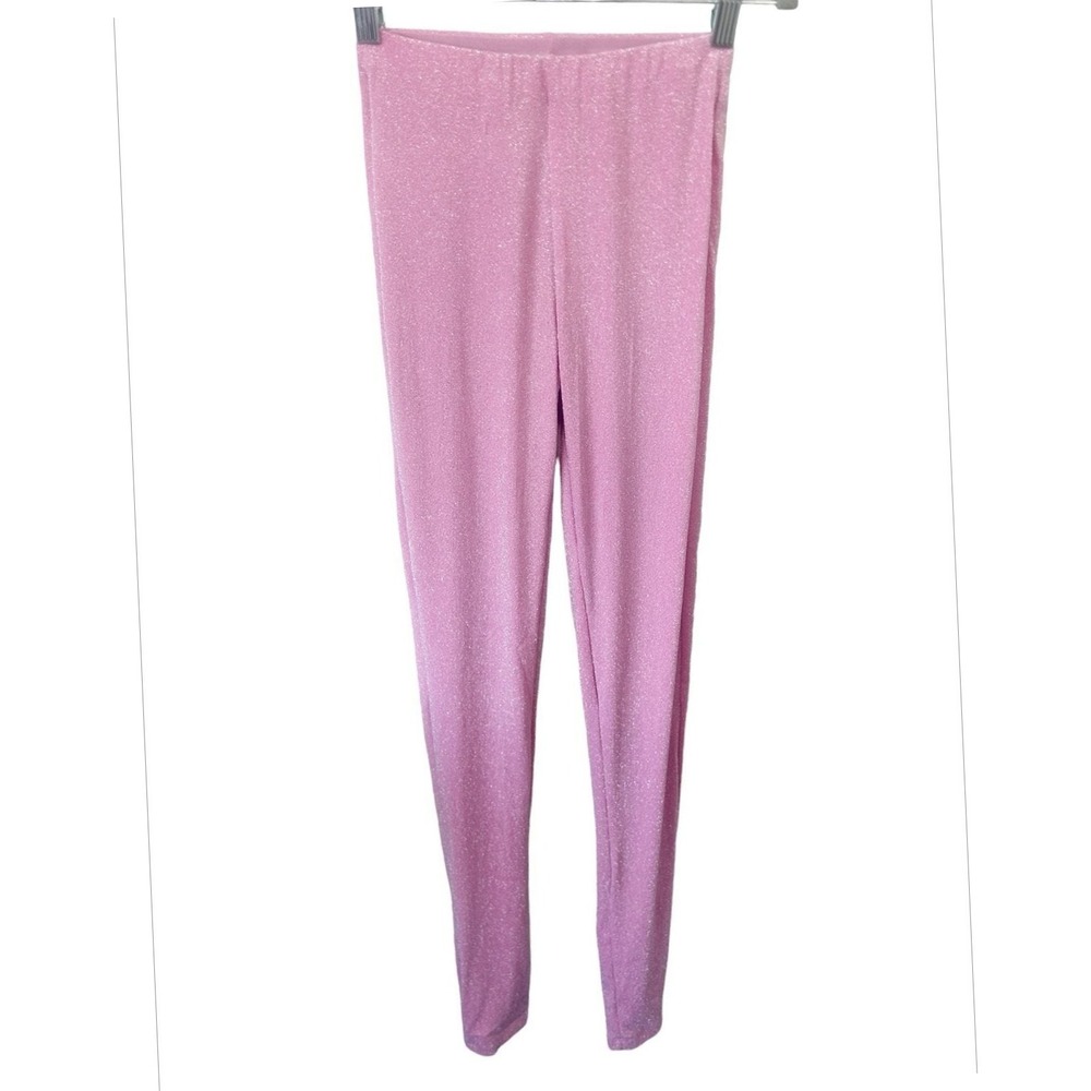 Naked Wardrobe Leggings XS Pink Silver Glitter Coquette Clubwear High Waist NWOT